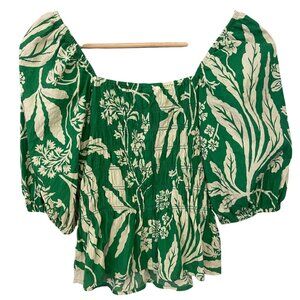 HM Women Milkmaid Cottagecore Boho Blouse Size S Puff Sleeve Peplum Top Floral